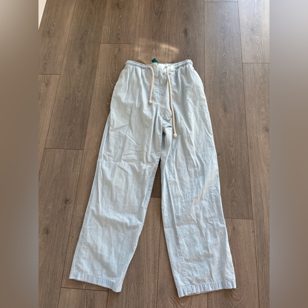 Lauren Ralph Lauren Light Blue Drawstring Linen Blend Pants